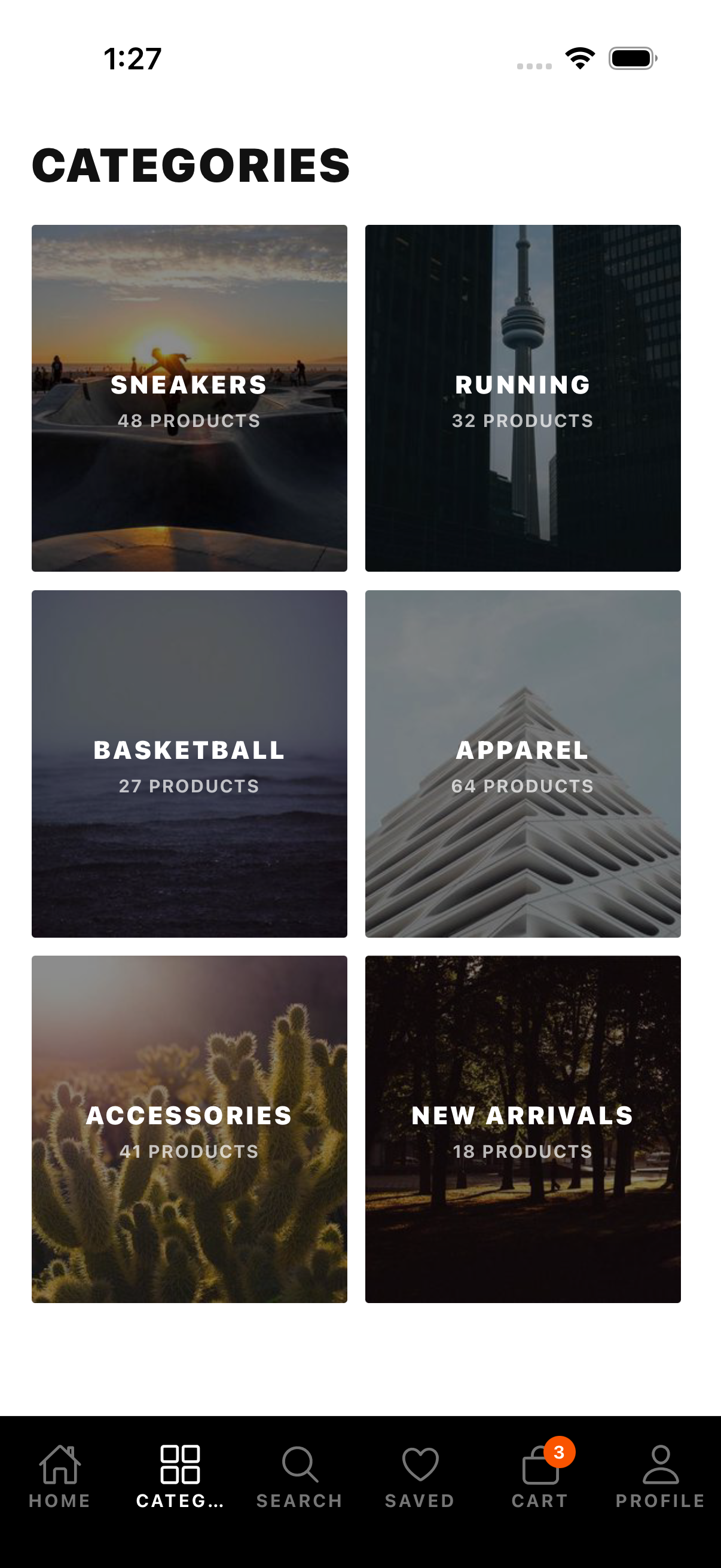 Monochrome categories screen