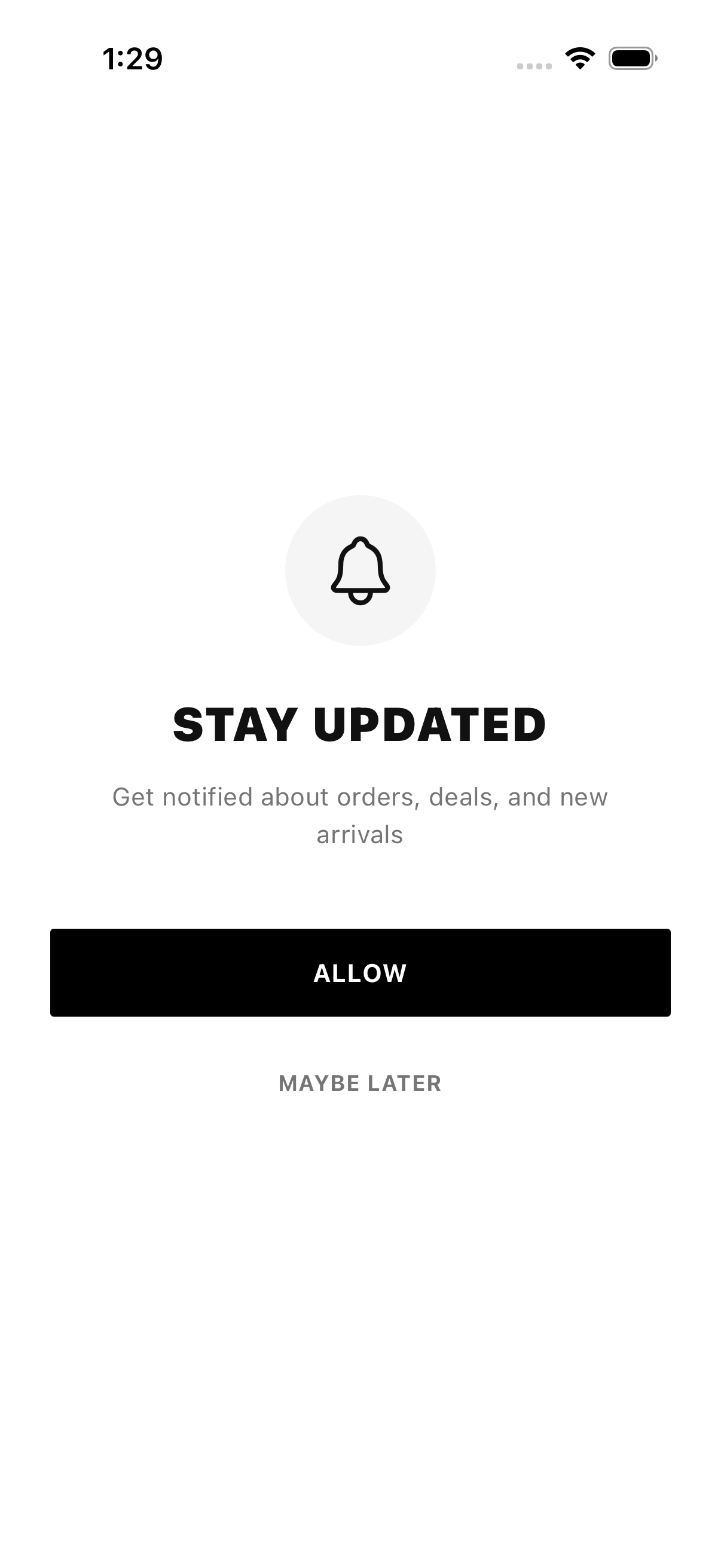 Monochrome notification permission screen