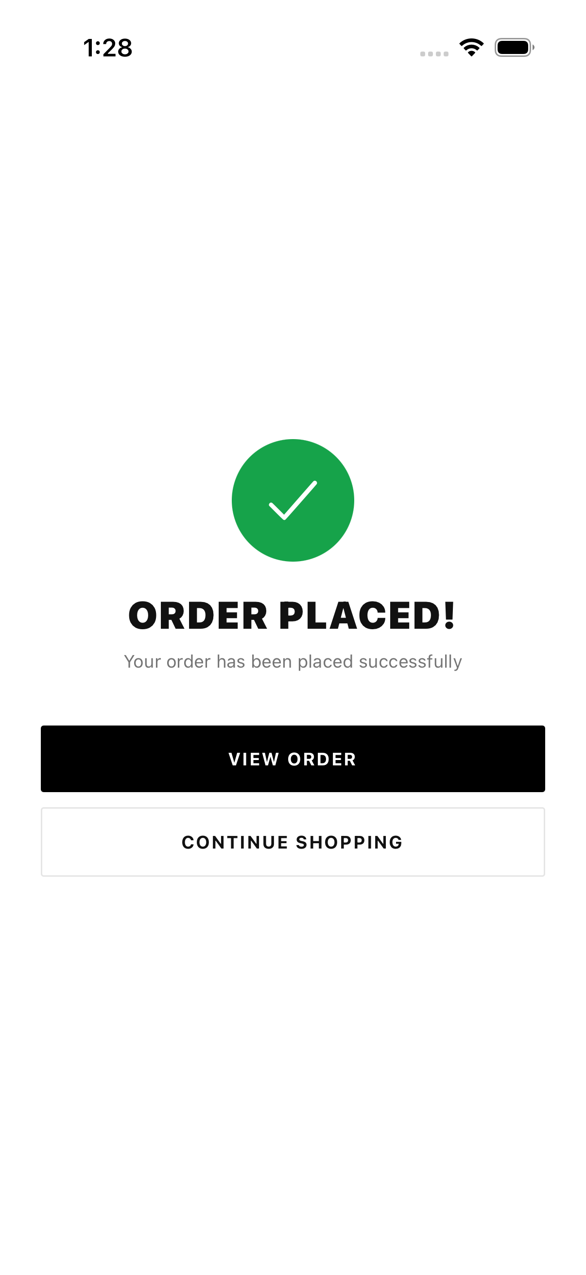 Monochrome order success screen