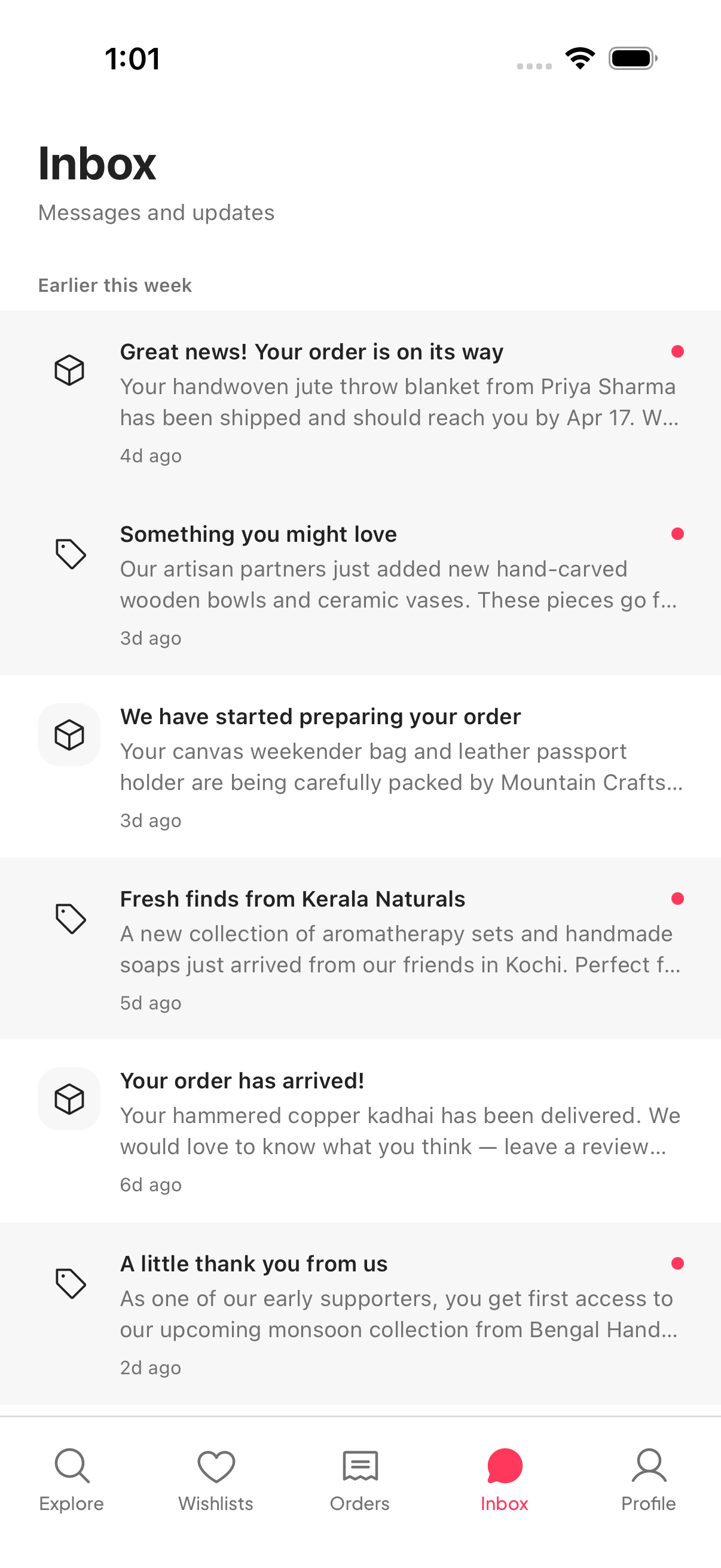 Warmth inbox screen