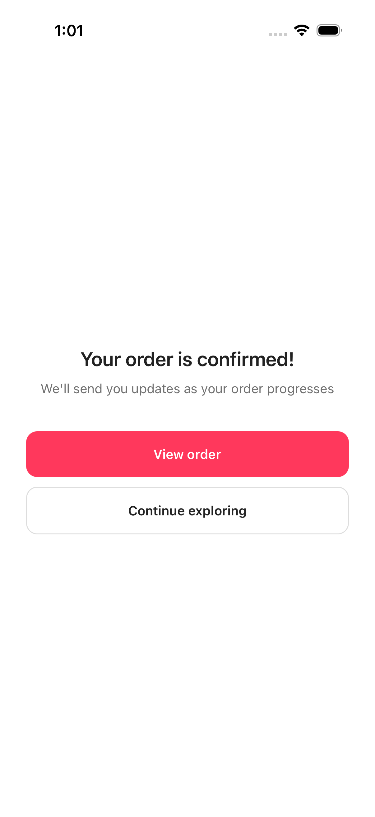 Warmth order success screen