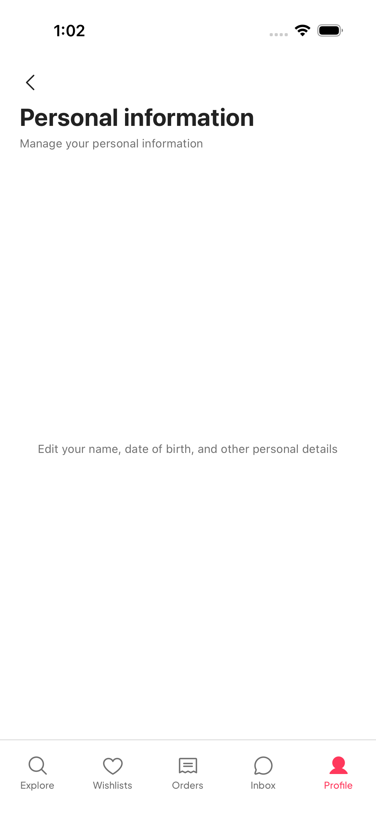 Warmth personal info screen